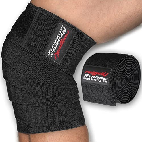 Kniebandagen zum Wickeln Hard [2er Set] (+ Trainingspläne) V2 verbesserte Version, elastische Knee Wraps mit Klettverschluss - für Bodybuilding, Kraftsport, für Frauen & Männer