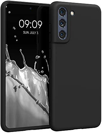 kwmobile Hülle kompatibel mit Samsung Galaxy S21 FE Hülle - weiches TPU Silikon Case - Cover geeignet für kabelloses Laden - Schwarz matt