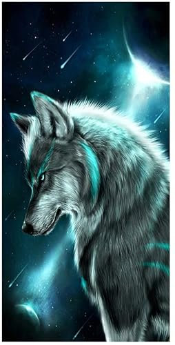 JXSMYT Wolf Strandtuch,Strandtücher Microfaser, 3D Wolf Tier Drucken Strandtuch Gross Leicht Strandhandtuch Badetuch Sporthandtücher Für Sommer Schwimmen (A04,100x200cm)