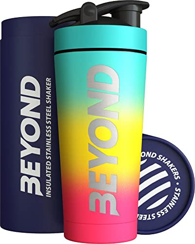 Beyond Shakers Insulated Metal Protein Shaker, Stainless Steel Supplement Bottle - BPA Free for Gym 735ml in Beach