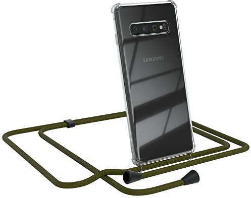 EAZY CASE Handykette kompatibel mit Samsung Galaxy S10 Handyhülle mit Umhängeband, Handykordel mit Schutzhülle, Silikonhülle, Hülle, Stylische Kette, Grün - Clips Schwarz