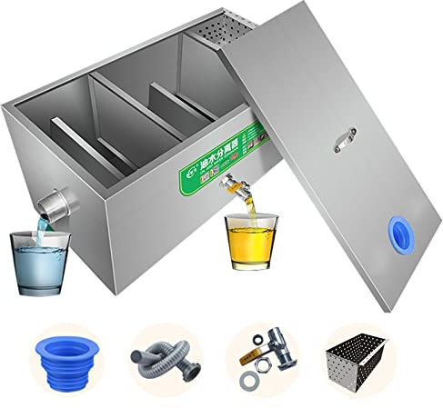Piège à graisse commercial, intercepteur graisse, séparateur graisse en acier inoxydable avec déflecteurs amovibles séparateur huile-eau usée sous évier piège à graisse pour restaurant usine maison cu