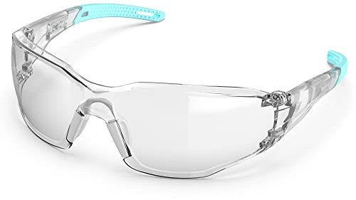 TOREGE Gafas protectoras transparentes - Puente nasal ajustable, antivaho y antiarañazos, ligeras con empuñaduras de goma antideslizantes - Conforme a ANSI Z87 (Light Blue)