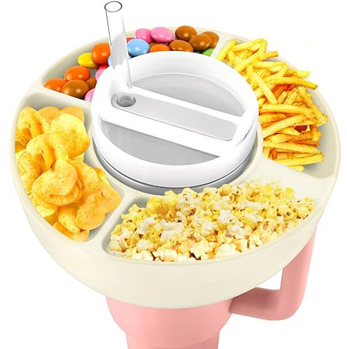 BABORUI Snack Tray for Stanley 30 oz Tumbler with Handle, Tumbler Snack Bowl Compatible with Stanley Cup 30 oz, Reusable Snack Ring for Stanley Cup Accessories(Silicone White)