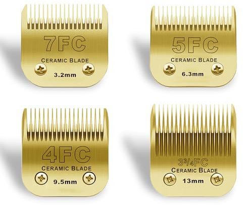 BESTBOMG 7FC+5FC+4FC+3-3/4FC Ersatzklinge für Hundepflege, kompatibel mit Heiniger/Moser Max45/Andis/Oster A5 Serie, Schnittlänge 3,2 mm-13 mm, goldfarben