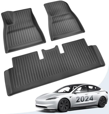 GIUD Fußmatten Auto für Tesla Model 3 2024 2025, Tesla Model 3 Highland Autoteppich aus TPE Rutschfestem und Wasserdichtem, leicht zu reinigen, Kratzfest Automatten - Schwarz (3 Stück)