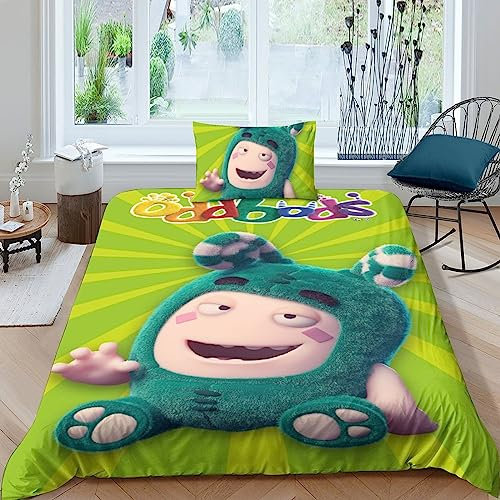 BYTUGI Oddbods Bettwäsche 3D Animation Bettbezug Mikrofaser Bettwäsche Set Bettbezüge Mit Reißverschluss Kissenbezüge Single（135x200cm）