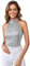 GORGLITTER Neckholder Top Damen Bluse Glitzer Party Oberteil Pailletten Ärmellos Tops mit Stehkragen Silber M