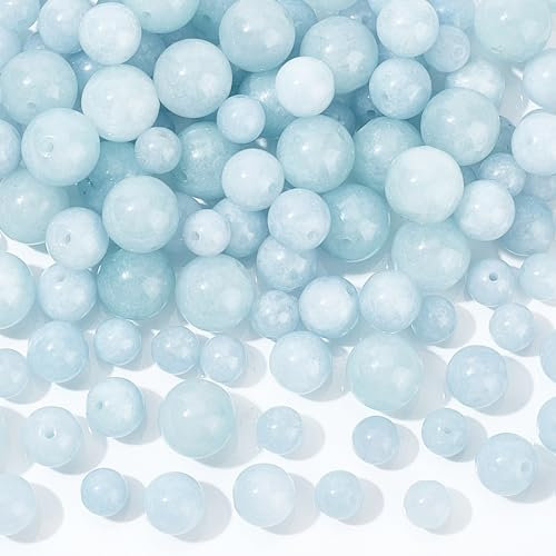 NBEADS 3 Größen Über 142 Stk. Natürlicher Chalcedon Perle, 6-10mm Runde Edelstein-Perlen Lose Natursteinperlen Abstandshalter Perlen für Halskette Armband Schmuckherstellung, Loch: 1mm