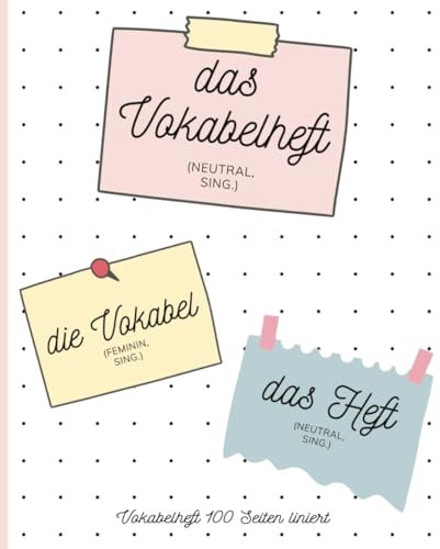 Cute vocabulary notebook with German Grammar | Wide Ruled with 2 columns | 7.5 x 9.25, 100 Pages 2300 words, for kids, teens, and adults