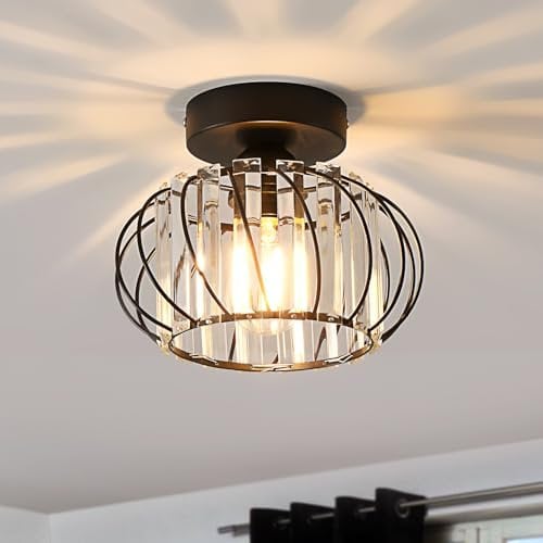 ANWIO Ceiling Lights Living Room,Black Chandeliers Ceiling Light,Morden Flush Ceiling Lights,Light Fittings Ceilings,Crystals Bedroom Lights Ceiling,Hallway Lights Ceiling Lamp(LAMP DIAM 22.5CM)