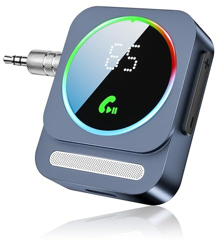 Kricsertg Car Bluetooth 5.3 Adapter, Mini Bluetooth Car Receiver for Car Stereo/Speaker/Wired Headphones/Home,Bluetooth Vehicle Amplifiers AUX 3.5mm, Handsfree Call, Low Latency, Noise Cancellation