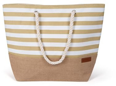 HEYO Strandtasche Damen Große Badetasche mit Reißverschluss Freizeittasche Sommer Tasche Shopper Bag Einkaufstasche XL (Beige)