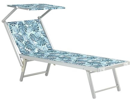 Totò Piccinni Salento Lettino Prendisole Pieghevole in Alluminio con TETTUCCIO mare spiaggia piscina giardino (Savana Verde)