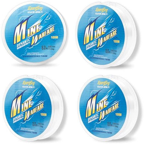 Angelschnur 4 Rollen 100M, Angelschnur Transparent, Extra Stark Nylonfaden Transparent Reißfest Nylonschnur Angelsehne Fishing Line Angelschnur Monofil für Das Meeresangeln Angeln(8.0Typ-0.45mm