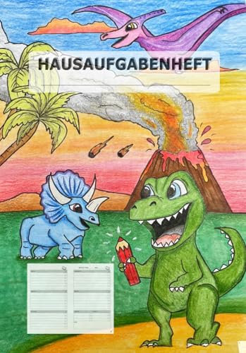 Hausaufgabenheft ohne Datum mit Dinos | Grundschulplaner/Terminkalender für Kinder für mehr Selbstständigkeit ab der ersten Klasse mit vielen Lernhilfen