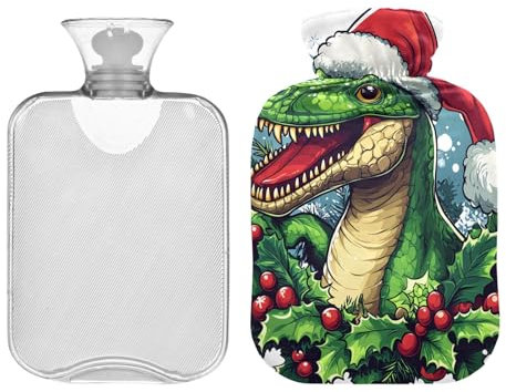 Wärmflasche mit Weihnachtsmotiven und weichem Bezug, 1 Liter Wärmbeutel zur Linderung von Menstruationskrämpfen, Periodenwärmer für Krämpfe