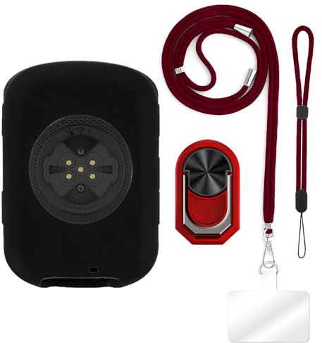 ESACMOT Étui compatible avec Garmin Edge 840 (6,6 cm) + bandoulière réglable et cordon tour de cou, dragonne souple et anneau de support de style Mecha avec béquille