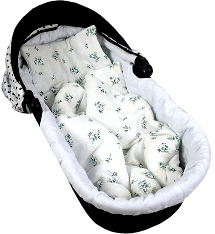 Babylux Babydecke Musselin 75x60 cm – Weiche Kuscheldecke für Kinderwagen & Stubenwagen, Atmungsaktiv, Perfekt für Sommer, Geschenk für Neugeborene MPM (D1 Zarte Wiese)
