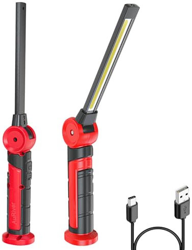 AuRiver LED Arbeitsleuchte Werkstattlampe, 4000 mAh LED Taschenlampe mit Magneten, 120° Drehbar 3 Lichtmodi COB Inspektionslampe für Autoreparatur Inspektion Garage Notfall