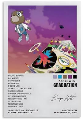 Kanye Poster West Graduation Musikalbum Poster Leinwanddruck, ästhetische Wandkunst, moderne Heimdekoration für Schlafzimmer, Wohnzimmer, 30 x 45 cm, ungerahmter Stil