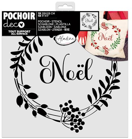 Aladine - Pochoir « Couronne Noël » 28 x 28 cm - Formes Noël - Pour Peinture, Airbrush, Scrapbooking - Déco Dessin Décoration - 81288