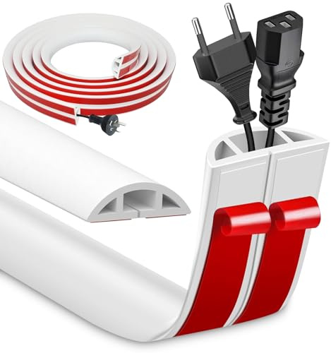 3m Länge selbstklebend Kabelkanal, 4cm Breite Flexibler Klein Kabelkanal, PVC Kabelabdeckung Kabelkanäle, Leicht zu Schneiden Montage für alle Netzkabel an der Wand Boden (Weiß)