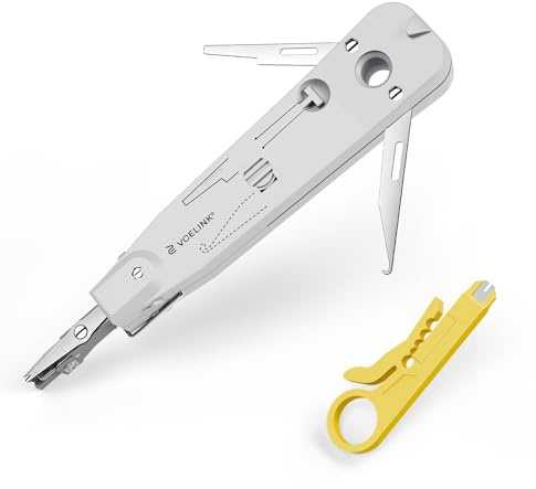 VCELINK 5-in-1 Punch Down Tool, Upgraded Krone Tool with Mini Wire Stripper | Professional Impact IDC Data Punchdown Tool for RJ45 Socket, Cat5/Cat6/Cat7 & Telephone Cable