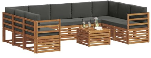 vidaXL Sofagarnituren 10 pcs Natur und Anthrazit Massivholz Akazie, Moderner Garten-Sofa, robuster Sitzbereich, stilvolle Lounge-Möbel für entspannte Terrasse