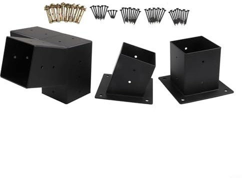 Slanted Roof Pergola Brackets Wall Mount with Hardware for 4x4 Inch Posts, Black Steel Outdoor Bracket Set for Gazebo Porch Canopy Support and Garden Structure Fixing(Right 15° set)