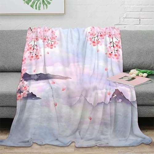 estampado 3D cherry blossoms manta para aire acondicionado microfibra ropa de cama suave watercolor landscape manta para verano ligera y transpirable anti-bolitas para verano 40x50inch(100x130cm)