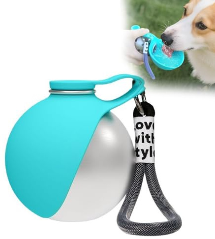 Stainless Steel Dog Water Bottle for Walking 285ml,2-in-1 Portable Dog Water Bottle with Foldable Silicone Bowl,Drinking Bottles for Dogs on Walks,Bottles & Silicone Bowl,for Walking Hiking Dog (Blue)