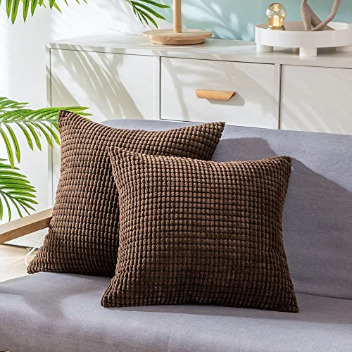 CaliTime Kissenbezüge Kissenhülle 2er-Pack Bequeme Kissenbezüge für Couch, Schlafsofa, bequem, superweich, Kordsamt, Maisstreifen, beide Seiten, 50 cm x 50 cm, Kaffee