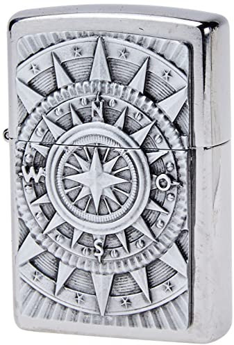Zippo 2005350 Compass Emblem Benzinfeuerzeug, Messing, Edelstahloptik, 1 x 6 x 6 cm,