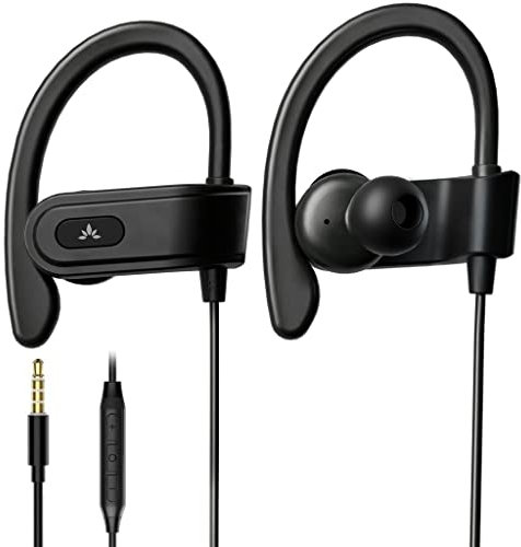 Avantree E171 - AUX 3.5mm Sport Kopfhörer kabelgebunden mit Mikrofon, schweißfest, zum Laufen, Over Ear Kopfhörer mit Ohrbügel, In Ear Jogging-Kopfhörer für Workout, Training, Fitnessstudio - Schwarz