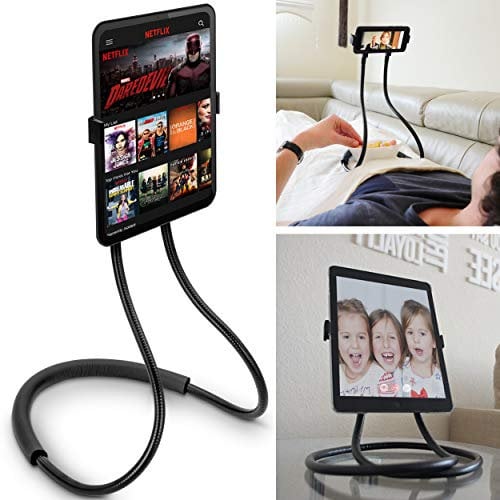 Flex'n'Chill Pro Neck Mobile Phone/Tablet Holder, Gooseneck with Dual Lazy Bracket Function for Smart Phones and Tablets including iPad iPhone Samsung Android, Rotating Cover