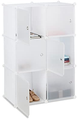 Relaxdays Regalsystem mit 6 Türen, DIY, Cubes, Grifföffnungen, Raumteiler, Badregal, Kunststoff, HBT: 105x70x35 cm, weiß