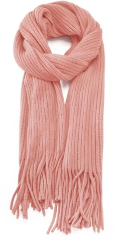 Anjing Schal Damen mit Fransen, Kaschmir Gefühl Schals Kuschelige Warme Winter Schal Dick Einfarbig - Rosa