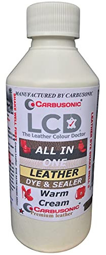 Carbusonic Leather Dye Cream for Sofas, Chairs, Shoes, Handbags, Car Seats, Jackets. Hard Wearing Scuff & Scratch Resistant. 250ml Bottle Covers 10 Sq Ft. Cream Color. 250 grams