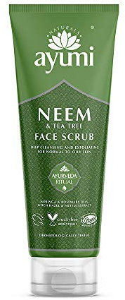 Ayumi Neem Face Scrub for Acne Treatment | Oily Skin Face Scrub with Witch Hazel | Exfoliating Scrub with Tea Tree Oil | Hydrating Scrub with Moringa Oil | Women & Mens FaceScrub | 1x 125ML