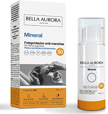 BELLA Aurora Mineral Fotoprotector Anti-Manchas 0% Filter Químicos SPF50 (50ml)