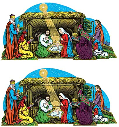 Beistle 22176 Vintage-Weihnachtskrippe, Tischdekoration mit selbstschließender Staffelei, 2-teilig, für Weihnachten, Heimdekoration, 45 cm, Mehrfarbig