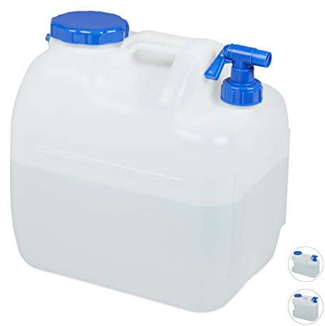 Relaxdays Jerricane d’Eau avec Robinet, Couvercle à Visser, bidon à Eau de Camping, 23 L, sans BPA, Blanc