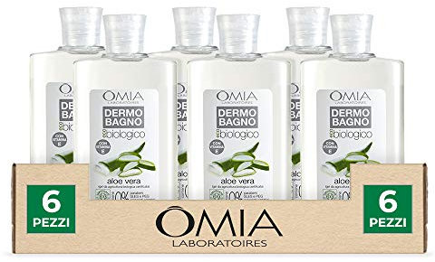 Omia, Dermobagno Ecobio Aloe Vera, Bagnoschiuma Per Pelli Secche e Delicate - Dermatologicamente Testato, Senza SLES, PEG e Parabeni - Confezione da 6 Pezzi da 400 ml