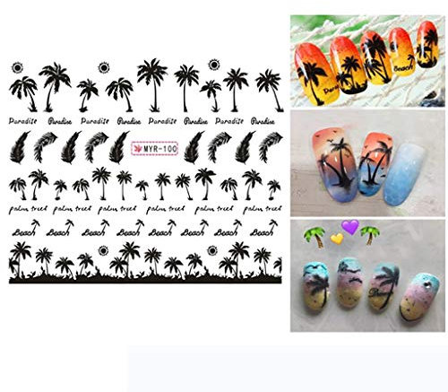 Amaone Nail Art Stickers, Self Adhesive Summer Nail Decals Water Transfer Wind Tropical Surf Beach Coconuts Tree Style Decals for Women Girls Kids Manicure DIY or Nail Salon