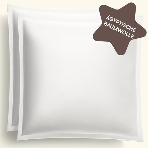 Amqua Mako Satin Kissenbezug 2er Set Kissenbezüge 80x80 cm, 100% ägyptische Baumwolle (Zertifiziert), weiß