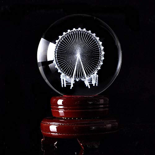 Fotokugel 60 / 80mm 3D Lasergraviertes Riesenrad Kristallkugel 3D Miniaturmodell Kugel Glas Globus Ornament Wohnkultur Zubehör Geschenke Glaskugel Fotografie ( Color : With Wooden Base , Size : 80mm )
