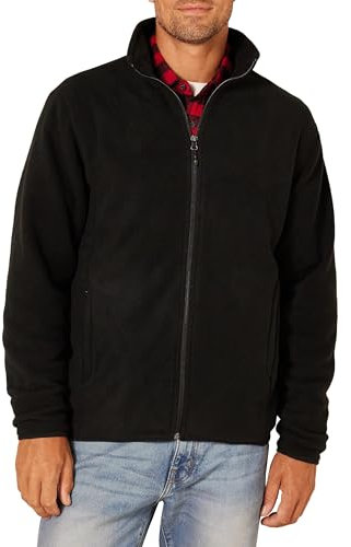 Amazon Essentials Herren Fleecejacke mit durchgehendem Reißverschluss (in Big und Tall erhältlich), Schwarz, S