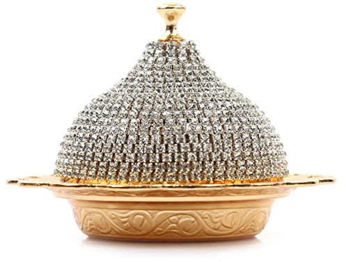 Alisveristime Coated Handmade Brass Sugar Chocolate Candy Bowl Serving Dish with Lid (Crystal) (Gold)