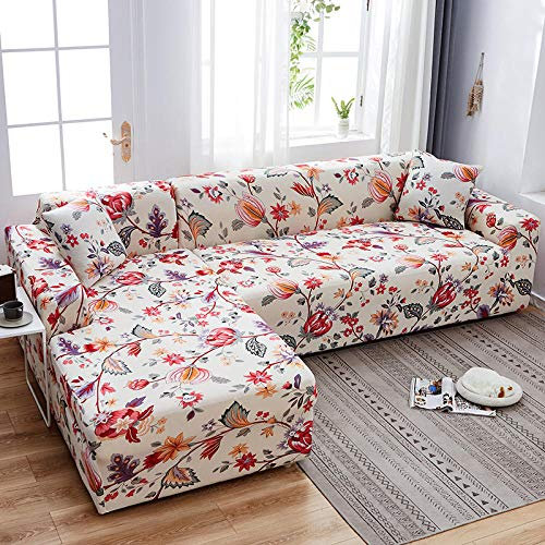 Sofabezug Ecksofa Vintage Blumen Sofaüberwurf Sofa Überzug Stretchy Couchbezug Sofa Bezug Ecksofa Überwurf Sofabezüge Antirutsch Sofahusse Jacquard Sofaüberzug 4 Places (235cm-300cm)